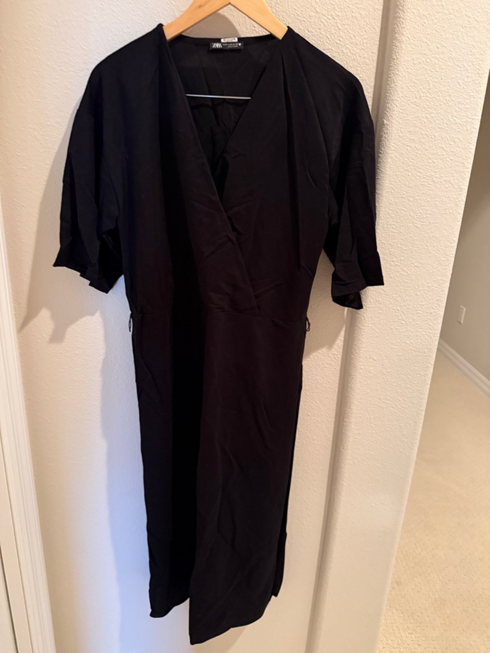 Zara Black Wrap-Style Midi Dress